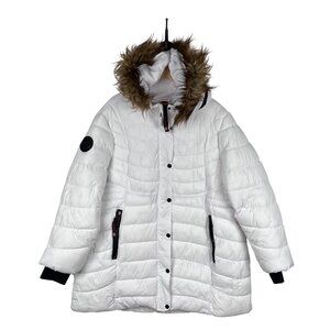 Canada Weathergear Womens White Faux Fur Lined Hooded Puffer Jacket 3X